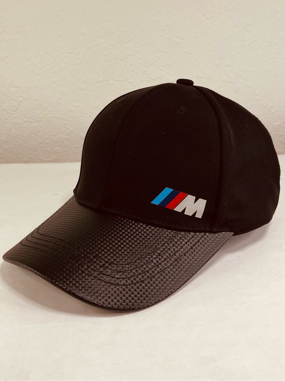 BMW M Logo Hat with Faux Carbon Fiber Brim M Motorsports Adjustable Black